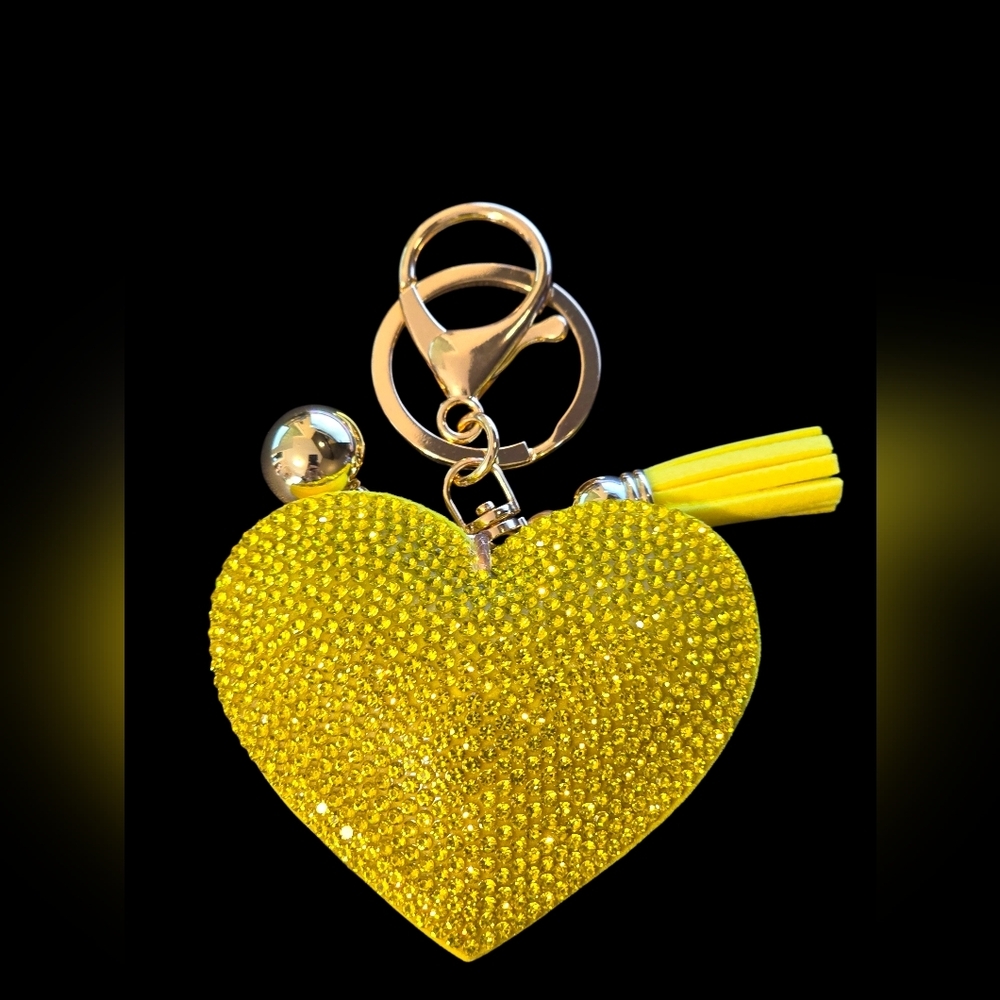 Yellow Rhinestone Heart Bag Charm Keychain